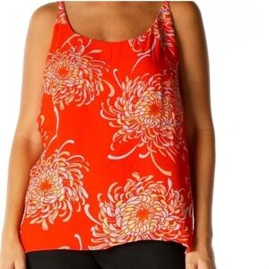 CAbi Lovely Day Orange Mum Floral Print Spaghetti Top Tank Size Large Used #777